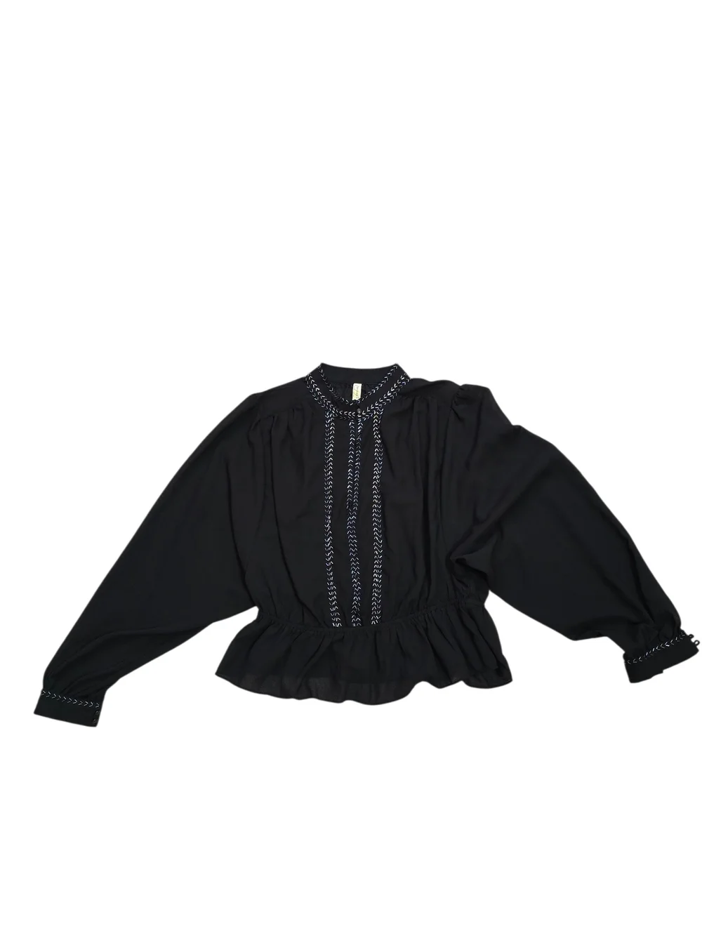 Free People Navy Blue Sheer Peplum Beaded Long-sleeve Blouse XS